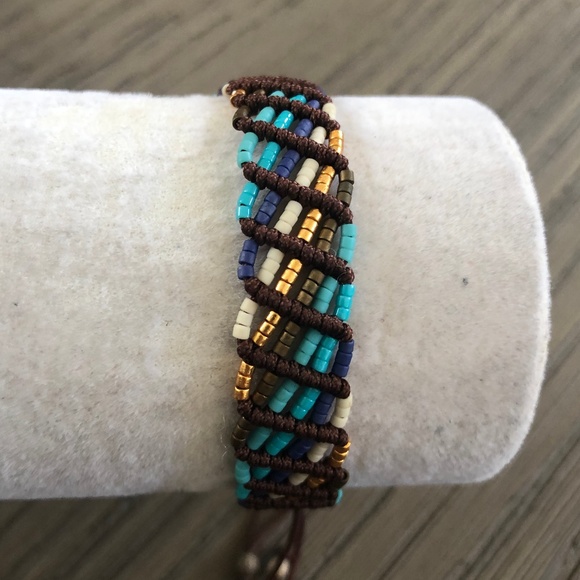 New Auth Chan Luu Turquoise Mix Seed Bead Pull Tie - Picture 1 of 5